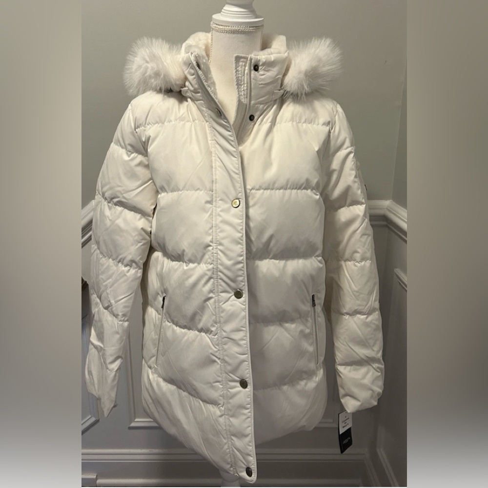 NEW Lauren Ralph Lauren Women’s Hooded Puffer Jacket Cream Size Large NWT